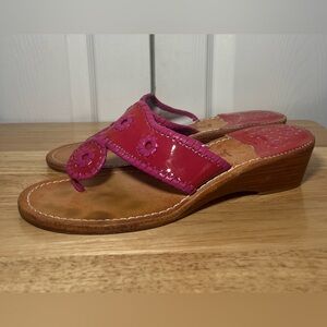Jack Rogers Wedge Sandals Size 8 M Pink Red Leather Slip On